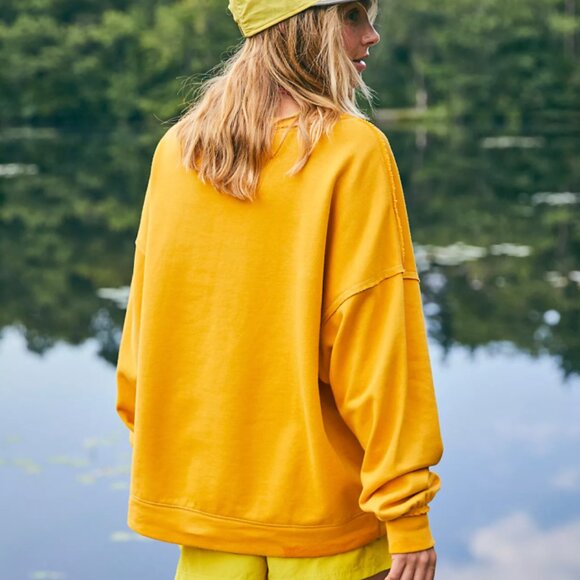 FREE PEOPLE Movement Boho Granola Hip Women M Yellow Logo Metti Crew Sweatshirt - Picture 2 of 10